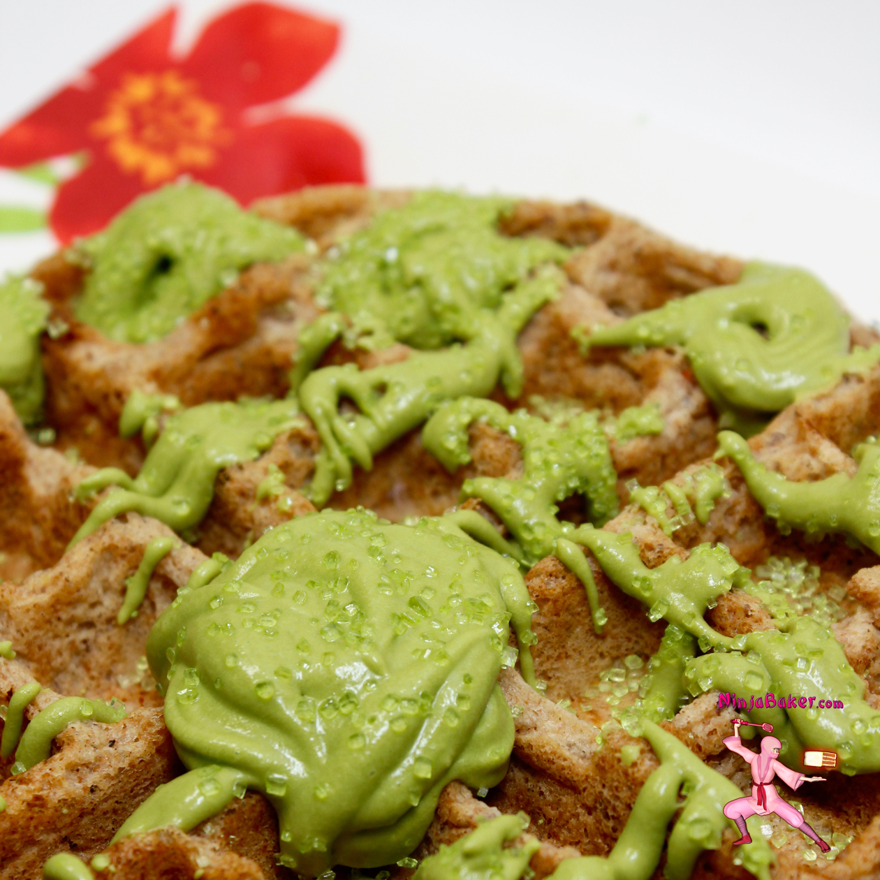 Vegan Waffles Crowned with Japanese Matcha Green Tea Cream #vegan #waffles #Japanese #matcha #coconutcream